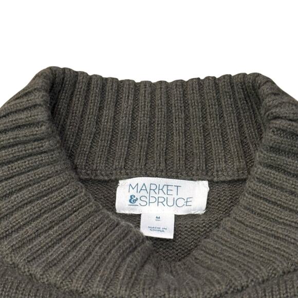MARKET & SPRUCE Dark Green Mock Neck Center Seam Sweater Medium Cuffed Sleeves - Picture 2 of 5